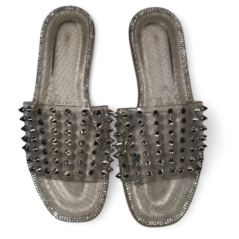 Studded Silver Slide Sandals